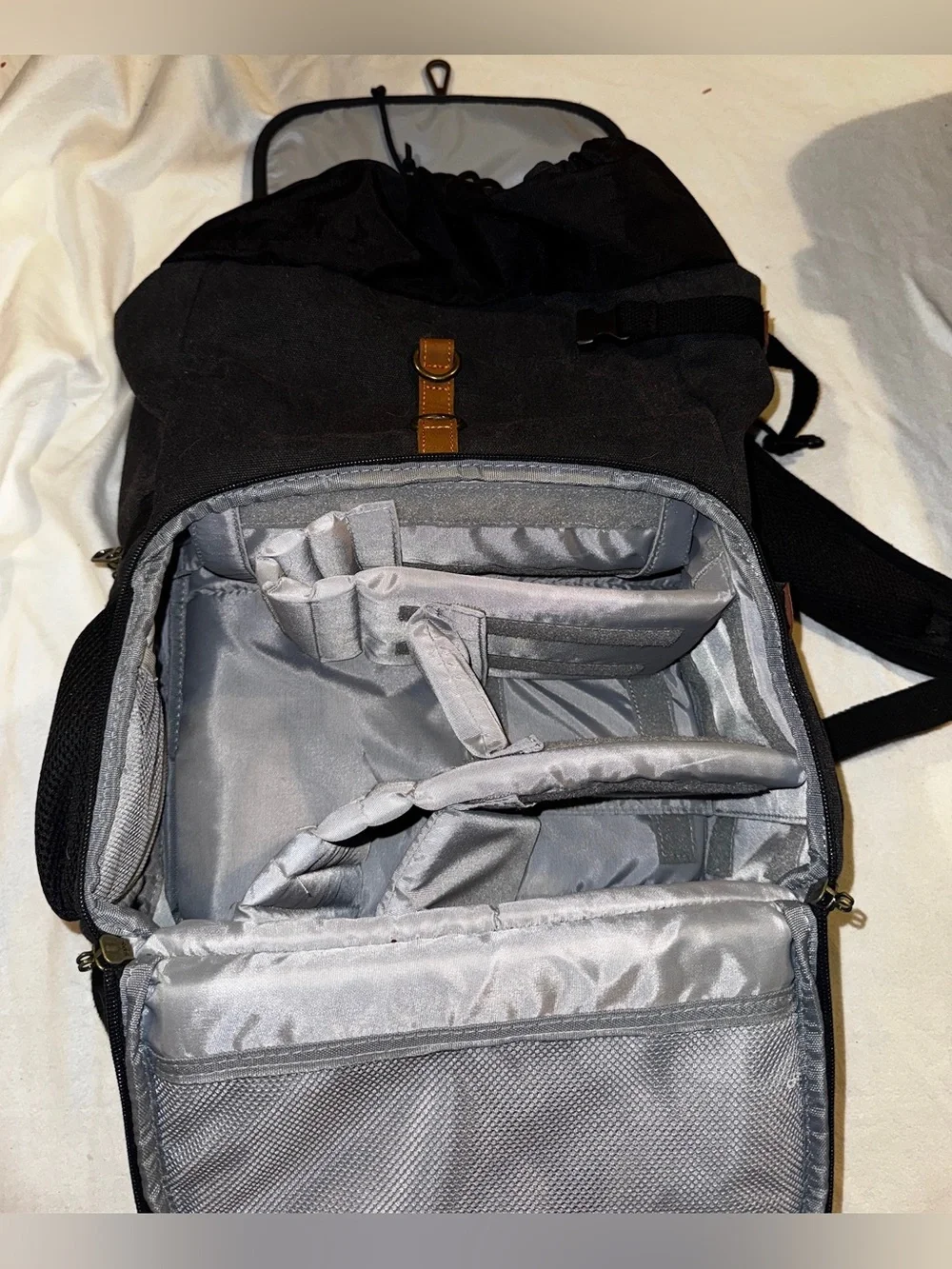 Endurax Leather Strap Camera Backpack Bag Waterproof Waxed Canvas - Dark Gray